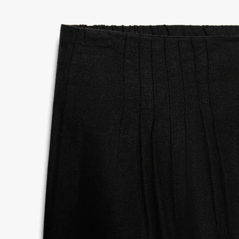 Zara NWT multi pleat linen blend embroidered pants black 0881/407 - Picture 4 of 10